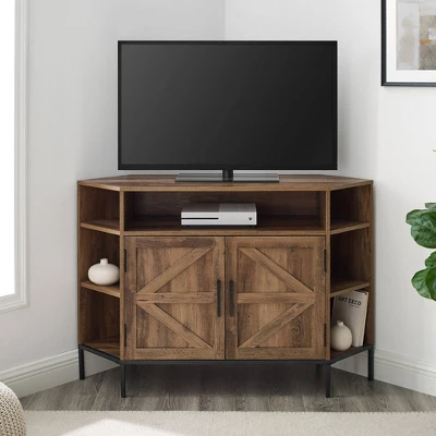 Atticus Modern Farmhouse 2 Door Corner TV Stand For TVs Up To 55" Rustic Oak - Saracina Home 3 Atticus Modern Farmhouse 2 Door Corner TV Stand For TVs Up To 55" Rustic Oak - Saracina Home