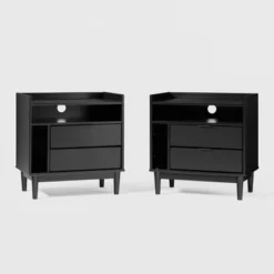 2pk Mid-Century Modern Solid Wood 2 Drawer Storage Nightstands - Saracina Home 21 2pk Mid-Century Modern Solid Wood 2 Drawer Storage Nightstands - Saracina Home -Furniture Sales Store GUEST 1f73b353 865e 4131 a376 6364f0459882