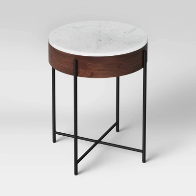 Birkdale Round Marble/Wood End Table White - Threshold™ 4 Birkdale Round Marble/Wood End Table White - Threshold™ - Image 2