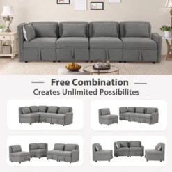 122.8" Minimalist Convertible Modular Sofa, Upholstered Sectional Sofa Couch With 5 Pillows-ModernLuxe 18 122.8" Minimalist Convertible Modular Sofa, Upholstered Sectional Sofa Couch With 5 Pillows-ModernLuxe -Furniture Sales Store GUEST 237762c0 3f79 4047 ab5a 727a719c3b7a