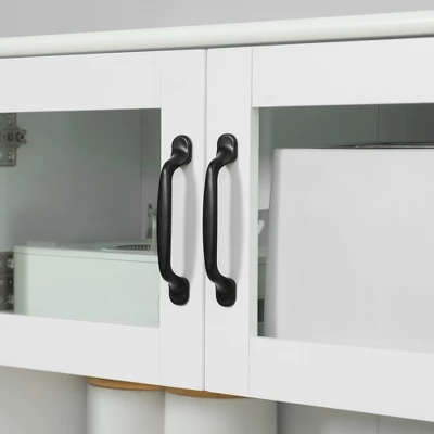 HOMCOM Freestanding Kitchen Pantry, 4-Door Buffet Cabinet With Hutch, Coffee Bar With Adjustable Shelves, 63.5 Inches, White 7 HOMCOM Freestanding Kitchen Pantry, 4-Door Buffet Cabinet With Hutch, Coffee Bar With Adjustable Shelves, 63.5 Inches, White - Image 5