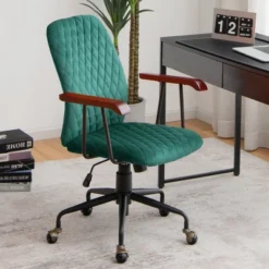 New Release 17 Costway Velvet Home Office Chair Swivel Adjustable Task Chair W/ Wooden Armrest