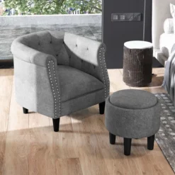 Costway Modern Accent Chair With Ottoman Armchair Barrel Sofa Chair With Footrest Grey 13 Costway Modern Accent Chair With Ottoman Armchair Barrel Sofa Chair With Footrest Grey -Furniture Sales Store GUEST 41db5b6a d838 4351 87c2 54106f517304