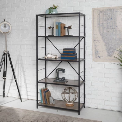 63" 4 Shelf Industrial Transitional Tall Bookshelf - Saracina Home 3 63" 4 Shelf Industrial Transitional Tall Bookshelf - Saracina Home