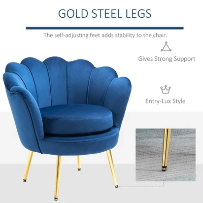 HomCom Elegant Velvet Upholstered Accent Leisure Club Chair With Gold Metal Legs 7 HomCom Elegant Velvet Upholstered Accent Leisure Club Chair With Gold Metal Legs - Image 5