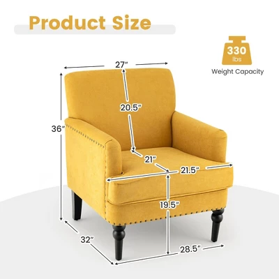 Tangkula Set Of 2 Modern Accent Chair Upholstered Sofa Chair W/ Rubber Wood Legs Yellow 6 Tangkula Set Of 2 Modern Accent Chair Upholstered Sofa Chair W/ Rubber Wood Legs Yellow - Image 4