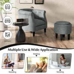 Costway Modern Accent Chair With Ottoman Armchair Barrel Sofa Chair With Footrest Grey 18 Costway Modern Accent Chair With Ottoman Armchair Barrel Sofa Chair With Footrest Grey -Furniture Sales Store GUEST 5e46b428 def6 4da3 8c44 9d0a97d19038