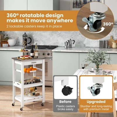 Costway Compact Kitchen Island Cart Rolling Service Trolley With Stainless Steel Top Basket 8 Costway Compact Kitchen Island Cart Rolling Service Trolley With Stainless Steel Top Basket - Image 6