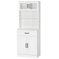 HOMCOM Freestanding Kitchen Pantry, 4-Door Buffet Cabinet With Hutch, Coffee Bar With Adjustable Shelves, 63.5 Inches, White 9 HOMCOM Freestanding Kitchen Pantry, 4-Door Buffet Cabinet With Hutch, Coffee Bar With Adjustable Shelves, 63.5 Inches, White -Furniture Sales Store GUEST 66068933 5001 4d3c a7c7 1f54b3c22f3d