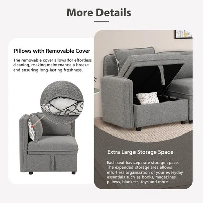 122.8" Minimalist Convertible Modular Sofa, Upholstered Sectional Sofa Couch With 5 Pillows-ModernLuxe 8 122.8" Minimalist Convertible Modular Sofa, Upholstered Sectional Sofa Couch With 5 Pillows-ModernLuxe - Image 6