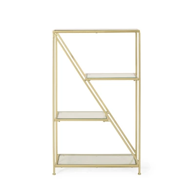 Kokesh Modern Glam Tempered Glass 3 Shelf Asymmetrical Bookcase Gold - Christopher Knight Home 5 Kokesh Modern Glam Tempered Glass 3 Shelf Asymmetrical Bookcase Gold - Christopher Knight Home - Image 4