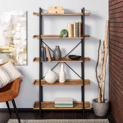 68" 5 Tray Shelf Urban Pipe X Back Bookshelf - Saracina Home 3 68" 5 Tray Shelf Urban Pipe X Back Bookshelf - Saracina Home