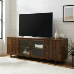 Vik Modern Boho 4 Door Herringbone TV Stand For TVs Up To 80" - Saracina Home -Furniture Sales Store GUEST 9063eb92 b49a 4de7 8042 61e07cd7b281