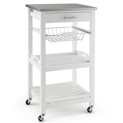 Costway Compact Kitchen Island Cart Rolling Service Trolley With Stainless Steel Top Basket 11 Costway Compact Kitchen Island Cart Rolling Service Trolley With Stainless Steel Top Basket - Image 9