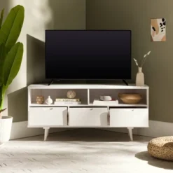 Cara Mid-Century Modern 3 Drawer Corner TV Stand For TVs Up To 58" - Saracina Home 40 Cara Mid-Century Modern 3 Drawer Corner TV Stand For TVs Up To 58" - Saracina Home -Furniture Sales Store GUEST 99387a85 c456 4a52 b086 1c507b93c8b5