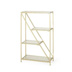 Furniture Sales Store 14 Kokesh Modern Glam Tempered Glass 3 Shelf Asymmetrical Bookcase Gold - Christopher Knight Home