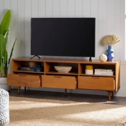 Cara 3 Drawer Mid-Century Modern 3 Drawer TV Stand For TVs Up To 80" - Saracina Home -Furniture Sales Store GUEST b7160973 1c5a 4aa1 ad9a e32bedffb8a0