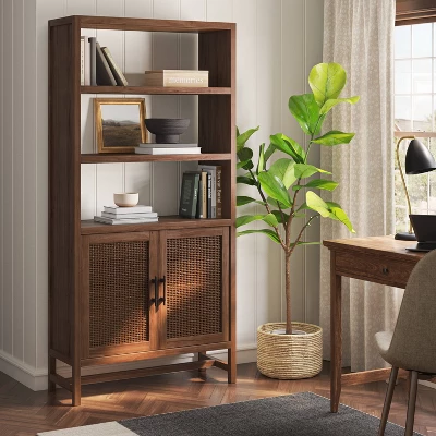 70.5" Warwick Storage Bookcase Brown - Threshold™ 3 70.5" Warwick Storage Bookcase Brown - Threshold™