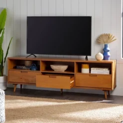 Cara 3 Drawer Mid-Century Modern 3 Drawer TV Stand For TVs Up To 80" - Saracina Home -Furniture Sales Store GUEST d0c50bac b70e 4f4a 80ee 5b7b6555975b