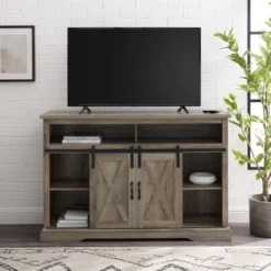 Transitional Sliding Barndoor Highboy TV Stand For TVs Up To 58" - Saracina Home -Furniture Sales Store GUEST d93bcb01 6b73 4caa 92df 0c0c138da9a4