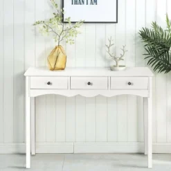 Costway Console Table Hall Table Side Table Desk Accent Table 3 Drawers Entryway White -Furniture Sales Store GUEST e6e72db3 43b3 42d6 95f8 7e6c90496612