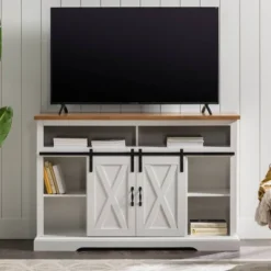 Transitional Sliding Barndoor Highboy TV Stand For TVs Up To 58" - Saracina Home -Furniture Sales Store GUEST e952740e 70ac 42e4 a86c 65befa0e8542