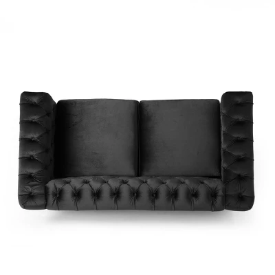 Brinkhaven Modern Glam Tufted Velvet Loveseat With Nailhead Trim - Christopher Knight Home 6 Brinkhaven Modern Glam Tufted Velvet Loveseat With Nailhead Trim - Christopher Knight Home - Image 4
