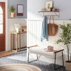 New Release 1 Cushioned Metal & Wood Bench - Cream/Black - Hearth & Hand™ With Magnolia