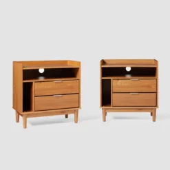 2pk Mid-Century Modern Solid Wood 2 Drawer Storage Nightstands - Saracina Home 26 2pk Mid-Century Modern Solid Wood 2 Drawer Storage Nightstands - Saracina Home -Furniture Sales Store GUEST f532e41d ed41 4d3a b78d 89ad584048a2