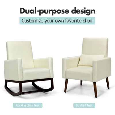Tangkula 2-in-1 Upholstered Rocking Chair With Wood Leg & Pillow Relax Sofa Chair Light Grey/Beige/Dark Gray 8 Tangkula 2-in-1 Upholstered Rocking Chair With Wood Leg & Pillow Relax Sofa Chair Light Grey/Beige/Dark Gray - Image 6
